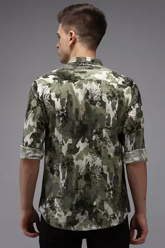 men's long sleeves camouflage green shirt