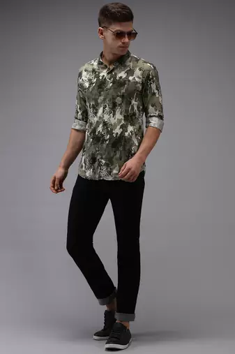 men's long sleeves camouflage green shirt