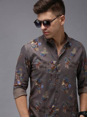 men's long sleeves floral grey shirt 1