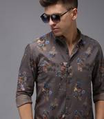 men's long sleeves floral grey shirt