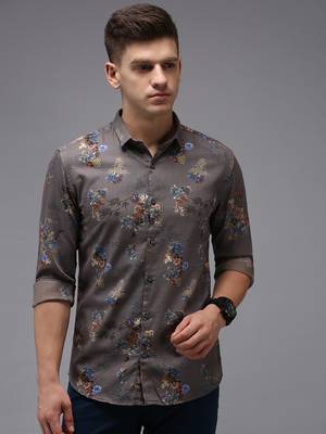 men's long sleeves floral grey shirt 2