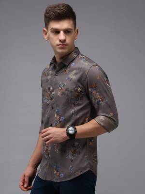 men's long sleeves floral grey shirt 3
