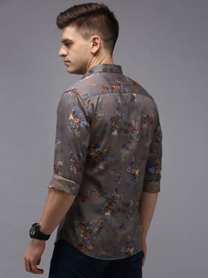 men's long sleeves floral grey shirt 4