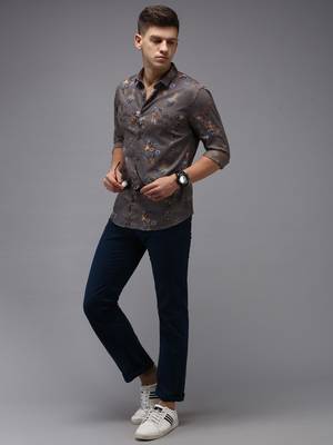 men's long sleeves floral grey shirt 5
