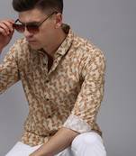 Showoff men's long sleeves abstract cream shirt