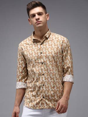Showoff men's long sleeves abstract cream shirt 2