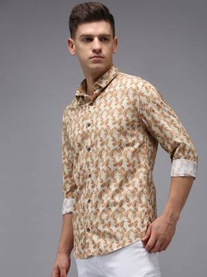 Showoff men's long sleeves abstract cream shirt 3