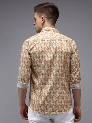 Showoff men's long sleeves abstract cream shirt 4