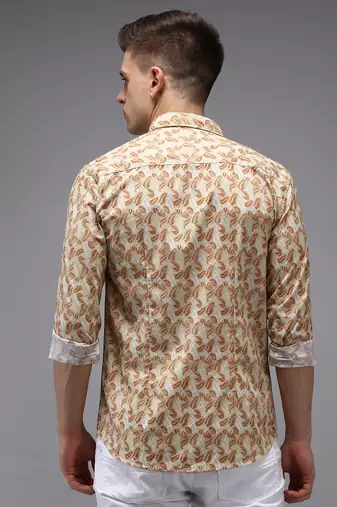 Showoff men's long sleeves abstract cream shirt