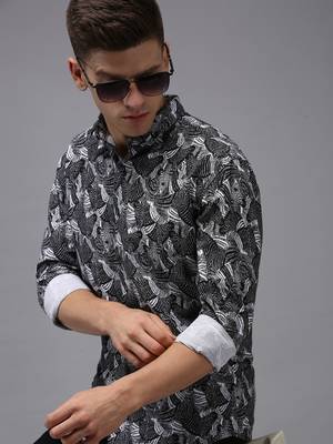 men's long sleeves abstract black shirt 1