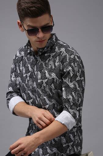 men's long sleeves abstract black shirt