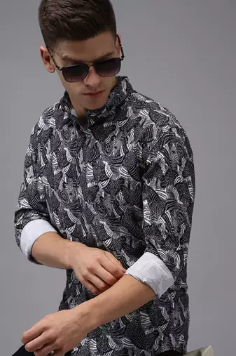 men's long sleeves abstract black shirt