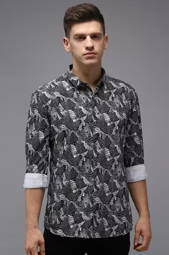 men's long sleeves abstract black shirt