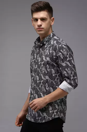 men's long sleeves abstract black shirt