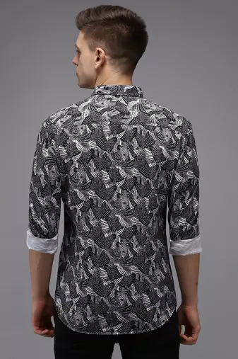 men's long sleeves abstract black shirt