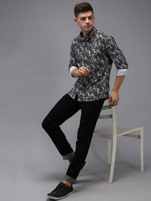 men's long sleeves abstract black shirt 5