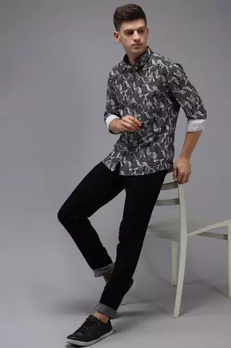 men's long sleeves abstract black shirt