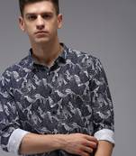 men's long sleeves abstract navy blue shirt