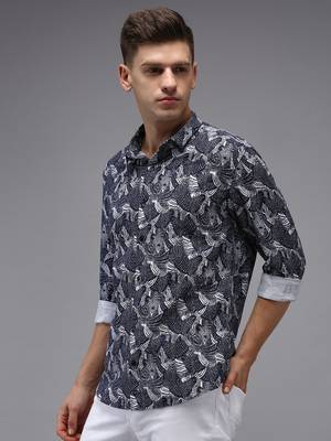 men's long sleeves abstract navy blue shirt 3