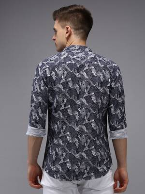 men's long sleeves abstract navy blue shirt 4