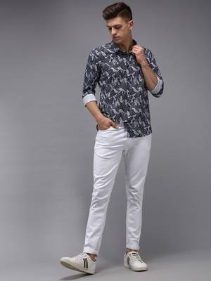 men's long sleeves abstract navy blue shirt 5