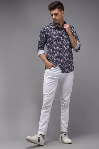 men's long sleeves abstract navy blue shirt