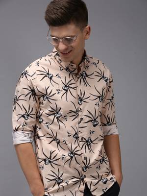 men's long sleeves floral peach shirt 1