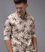 men's long sleeves floral peach shirt