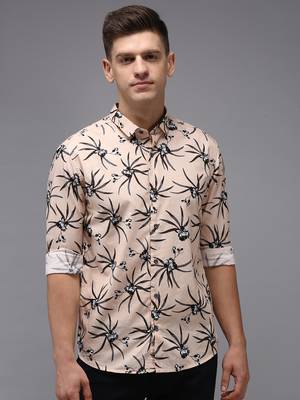 men's long sleeves floral peach shirt 2