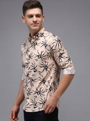 men's long sleeves floral peach shirt 3