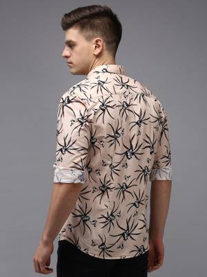 men's long sleeves floral peach shirt 4
