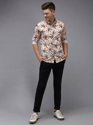 men's long sleeves floral peach shirt 5