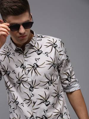 men's long sleeves floral grey shirt 1