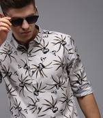 men's long sleeves floral grey shirt