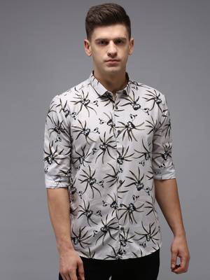 men's long sleeves floral grey shirt 2