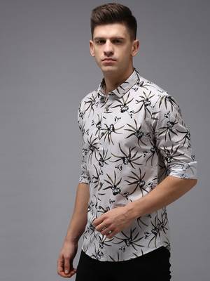 men's long sleeves floral grey shirt 3