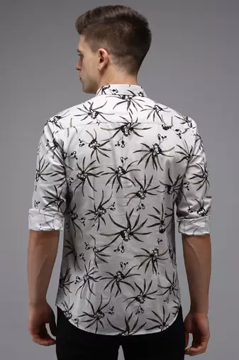 men's long sleeves floral grey shirt