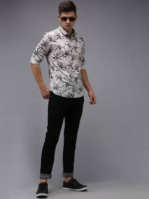 men's long sleeves floral grey shirt 5