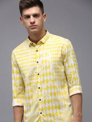 men's long sleeves abstract yellow shirt 1