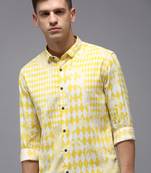 men's long sleeves abstract yellow shirt