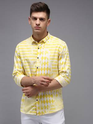 men's long sleeves abstract yellow shirt 2