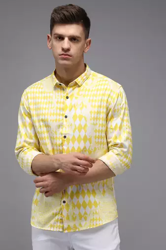 men's long sleeves abstract yellow shirt