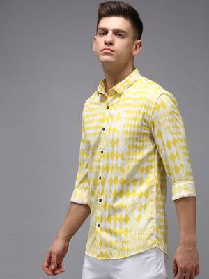 men's long sleeves abstract yellow shirt 3
