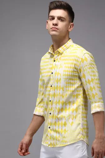 men's long sleeves abstract yellow shirt