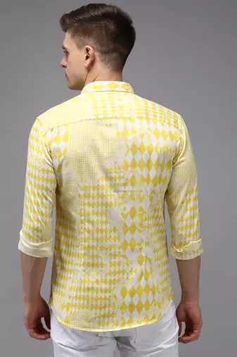 men's long sleeves abstract yellow shirt