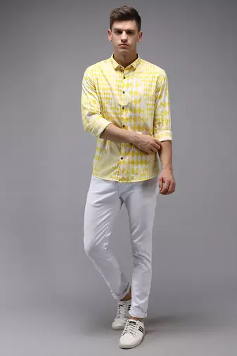 men's long sleeves abstract yellow shirt