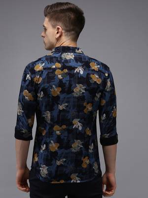 men's long sleeves floral navy blue shirt 3