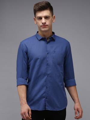 men's long sleeves solid navy blue shirt 1