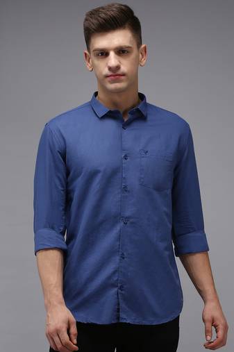men's long sleeves solid navy blue shirt