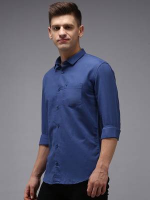 men's long sleeves solid navy blue shirt 2